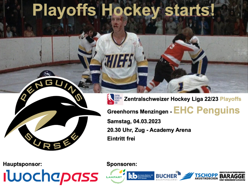 Playoff-Viertelfinal: Greenhorns Menzingen - EHC Penguins; 04.03.2023 20.30 Academy Arena Zug